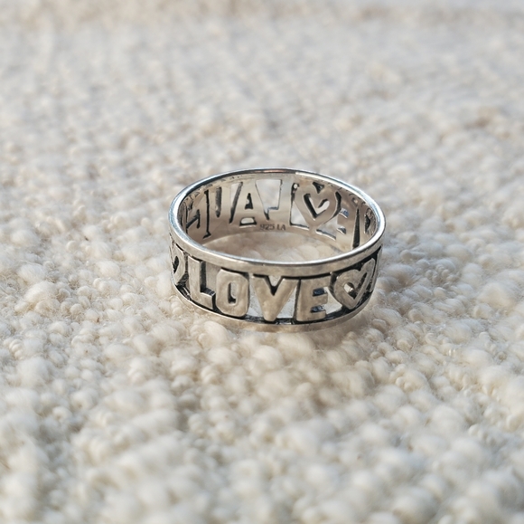 sterling live laugh love word boho 90s y2k chunky positivity 925 band ring - Picture 2 of 7